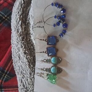4 Pairs Of Earrings. Cobalt Blues, Turquoise, Green